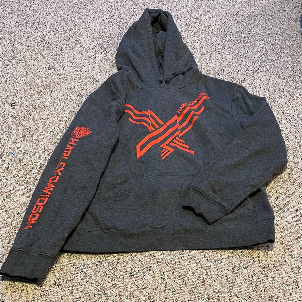 Harley-Davidson Dark Gray Hoodie with Orange Design